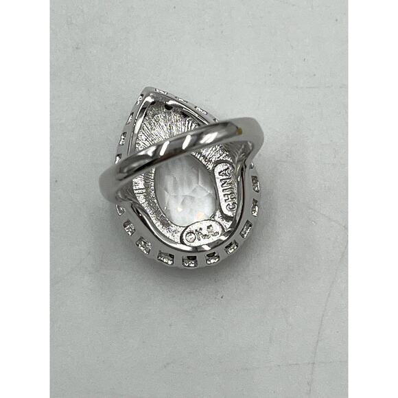 Kenneth Jay Lane Pear Shaped Cubic Zirconia Blue Enamel Cocktail Ring Sz 6 - Picture 11 of 12